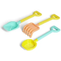 Set jeu de plage pelle, râteau et tamis plastique