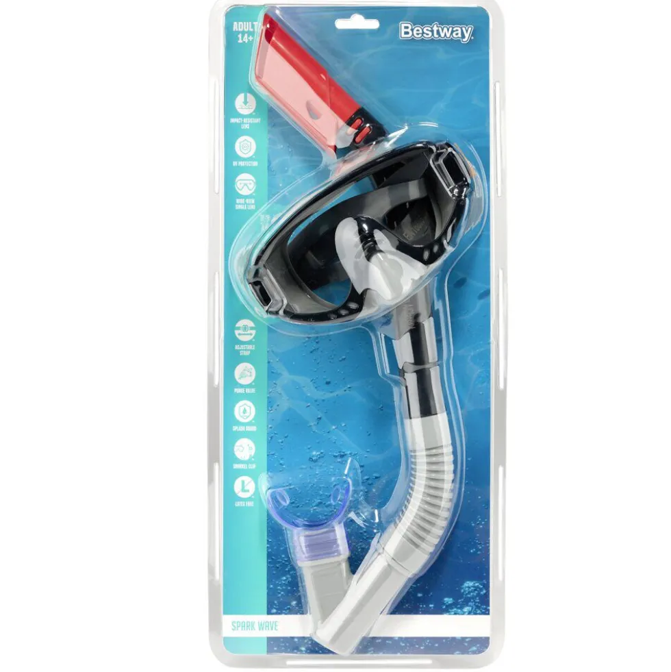 Set tuba et masque de plongée adulte Bestway L36cm (2 modèles noir ou bleu)