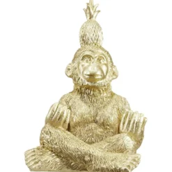 Singe assis décoratif geste peace and love doré H.20 cm