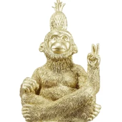 Singe assis décoratif geste peace and love doré H.20 cm