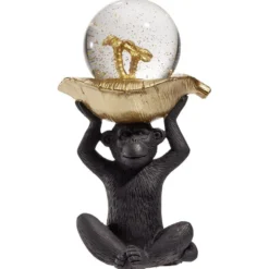 Singe à poser avec boule à paillettes et palmiers dorés - 10x7,5xH17cm