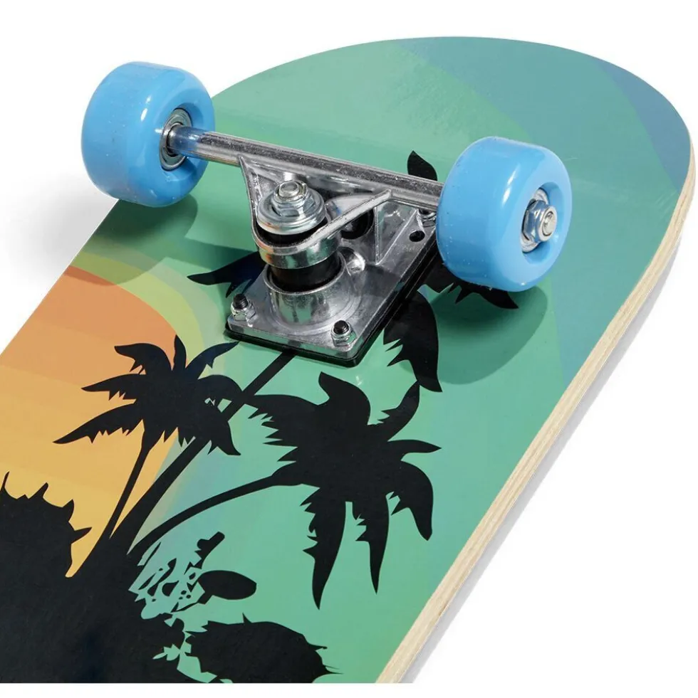 Skateboard 28 pouces coucher de soleil orange noir bleu