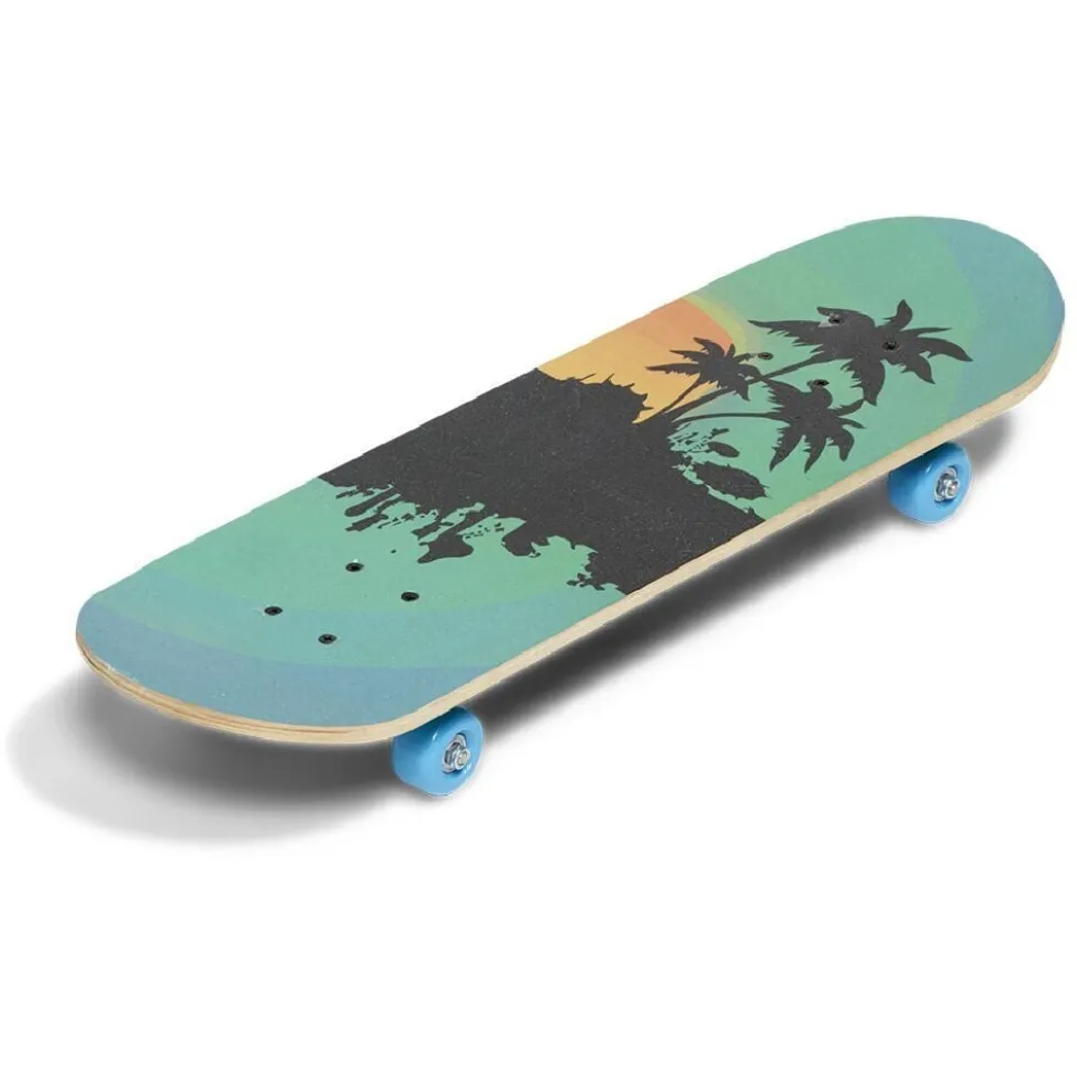 Skateboard 28 pouces coucher de soleil orange noir bleu
