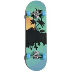 Skateboard 28 pouces coucher de soleil orange noir bleu