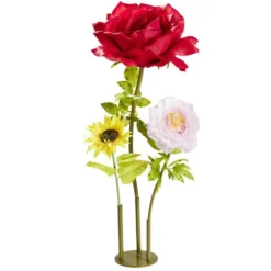 Socle repose-fleur 3 tiges métal vert olive Ø29,5xH40,5cm