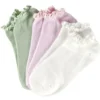 Socquettes femme bord froufrou 3 paires vert rose beige (T35/38 ou 39/42)