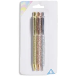 Stylo à bille bleu rétractable design pailleté x3