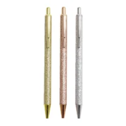 Stylo à bille bleu rétractable design pailleté x3