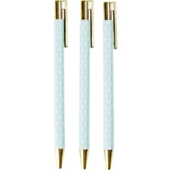 Stylo bille x 3 de couleur bleue et or