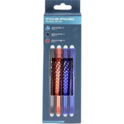 Stylo effaçable gel 1 noir 1 rouge 2 bleus L14,5cm