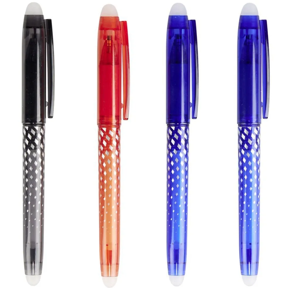Stylo effaçable gel 1 noir 1 rouge 2 bleus L14,5cm
