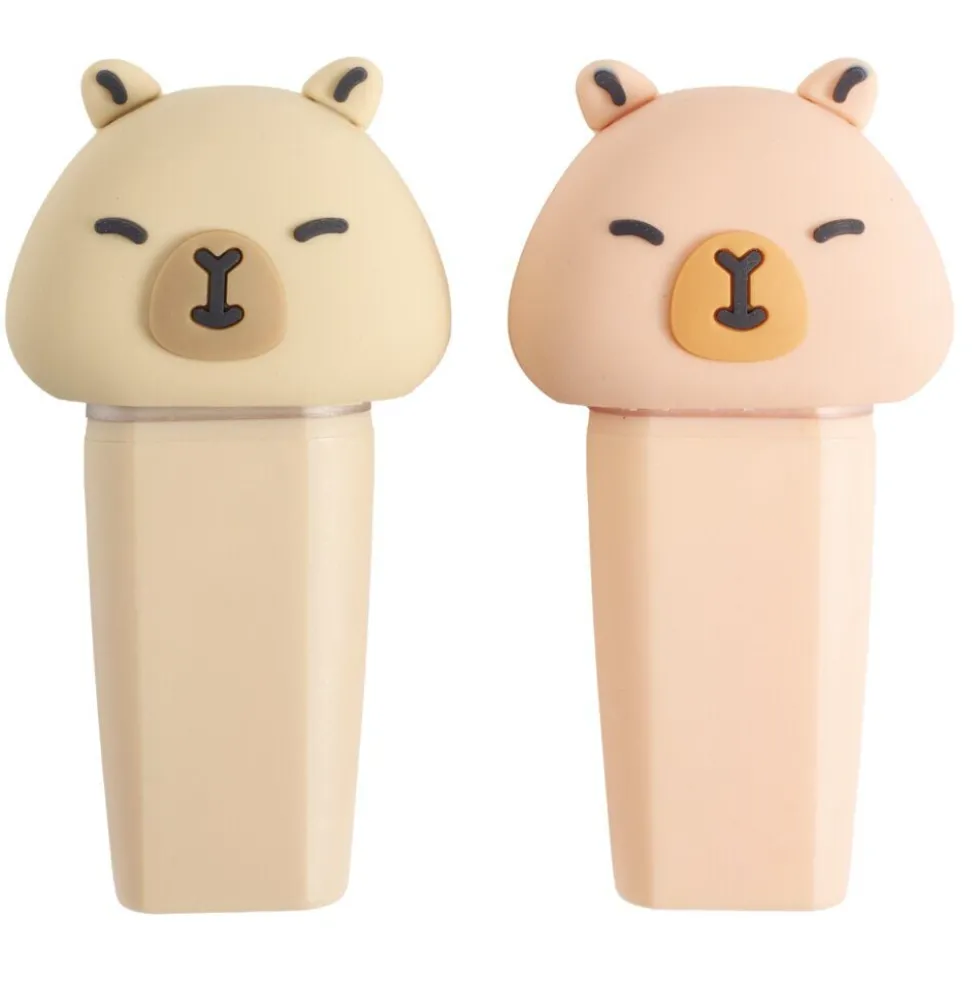 Surligneur x2 forme animal L7,5cm (2 modèles capybara ou axolotl)