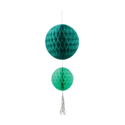 Suspension 2 boules avec pompon papier vert