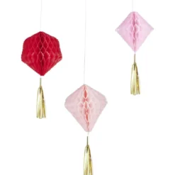 Suspension en papier rose de forme géométrique x 3