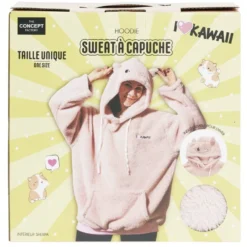 Sweat kawaii femme à capuche rose Taille unique 65xL105cm