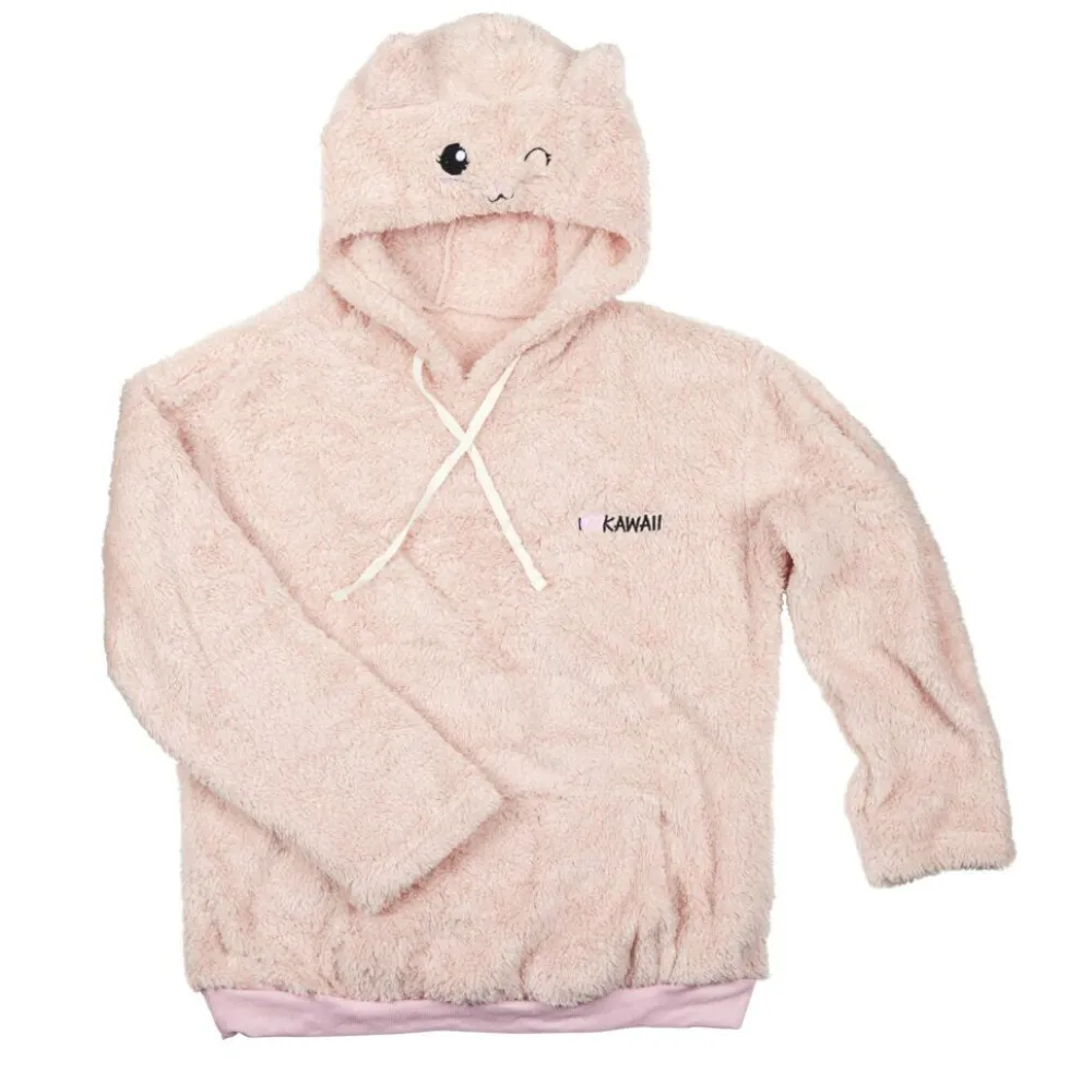 Sweat kawaii femme à capuche rose Taille unique 65xL105cm
