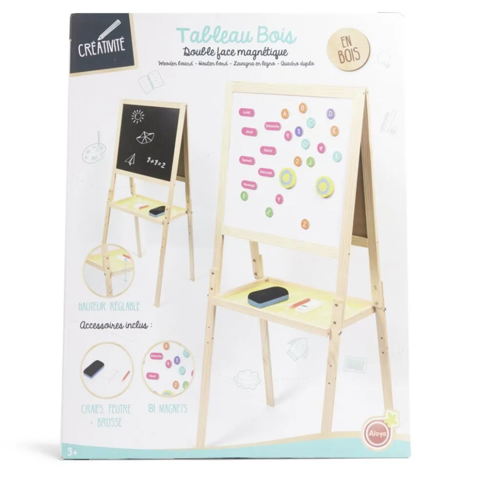 Tableau en bois double face magnétique et craie avec accessoires