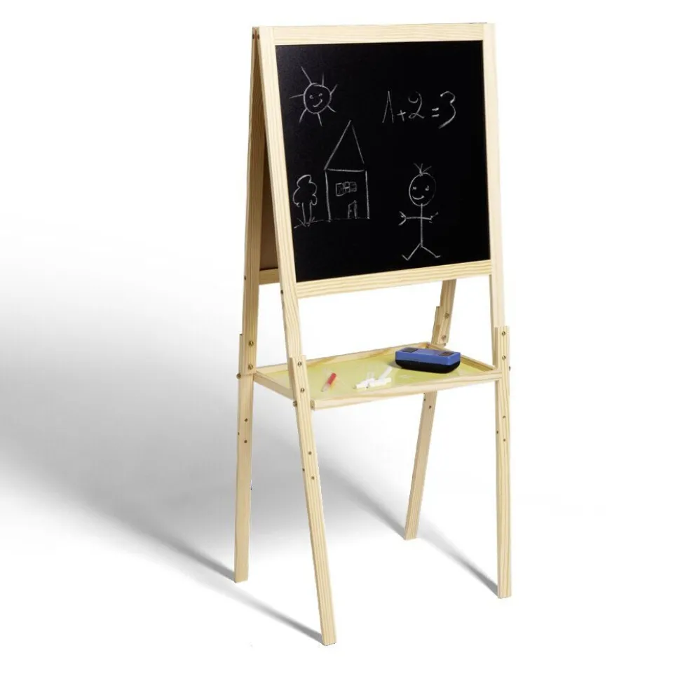 Tableau en bois double face magnétique et craie avec accessoires