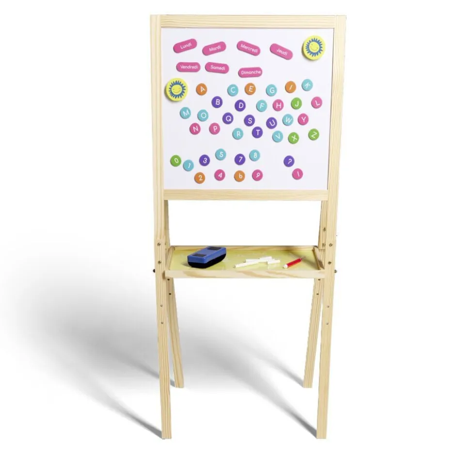 Tableau en bois double face magnétique et craie avec accessoires
