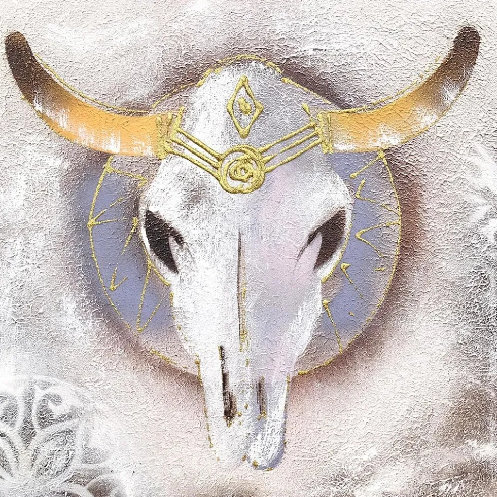 Tableau peinture tête de bison fait main