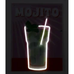 Tableau rectangulaire MOJITO avec verre contour néon 32x43cm