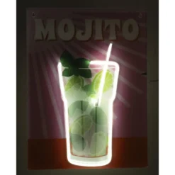 Tableau rectangulaire MOJITO avec verre contour néon 32x43cm