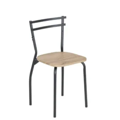 Table avec 4 chaises Luffi métal noir et bois marron 100x70xH75cm