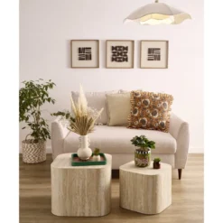 Table basse carrée Terra x2 bois blanchi H32cm et H38cm
