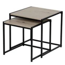 Table basse gigogne Luffi x2 bois et métal noir H35cm et H40cm