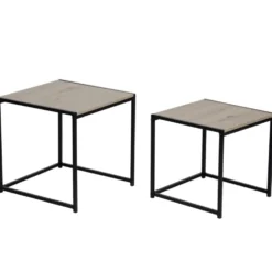 Table basse gigogne Luffi x2 bois et métal noir H35cm et H40cm