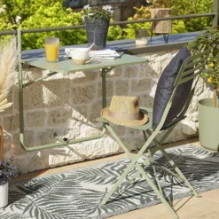 Table d'appoint pour balcon Oslow pliante acier vert sauge 60x40xH68cm