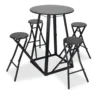 Table de bar haute avec 4 chaises à déplier métal et bois noir Ø105xH170cm