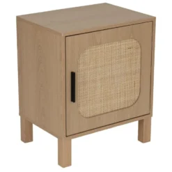 Table de chevet en bois et rotin Kanna 1 porte 40x30xH48cm