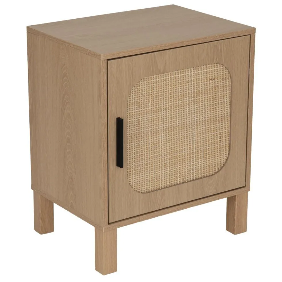 Table de chevet en bois et rotin Kanna 1 porte 40x30xH48cm