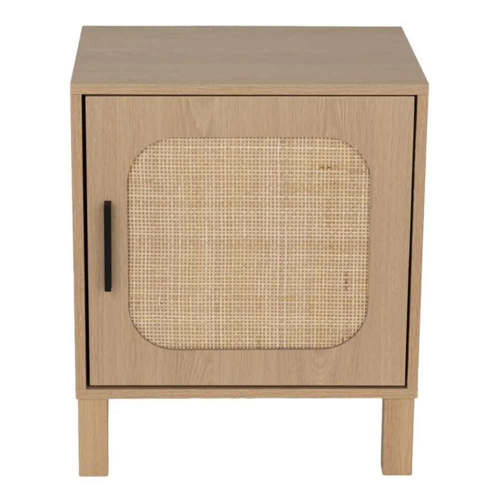 Table de chevet en bois et rotin Kanna 1 porte 40x30xH48cm