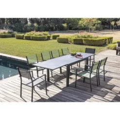 Table de jardin extensible Oslo verre effet marbre 135/270x90xH.75 cm