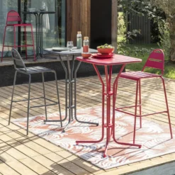 Table de jardin haute Fun métal rouge 60x60xH100cm