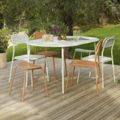 Table de jardin 6 personnes Faro métal orange 160x90xH74cm