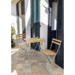 Table de jardin pliante Bali métal vert et bois 54x55xH71 cm