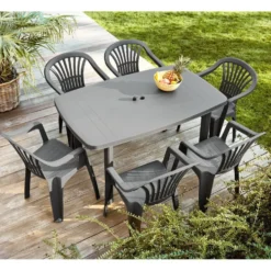 Table de jardin rectangulaire 6 personnes Viva gris foncé 137x72xH85cm