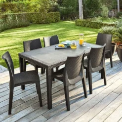 Table de jardin rectangulaire 6 personnes imitation résine gris