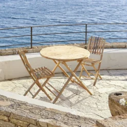 Table de jardin ronde en bambou Laos 2 personnes Ø90xH75 cm