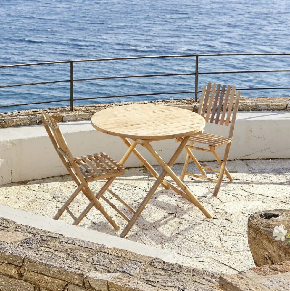 Table de jardin ronde en bambou Laos 2 personnes Ø90xH75 cm