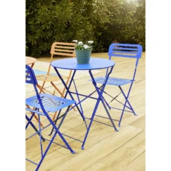 Table de jardin ronde Rio pliante acier bleu Ø60xH70cm