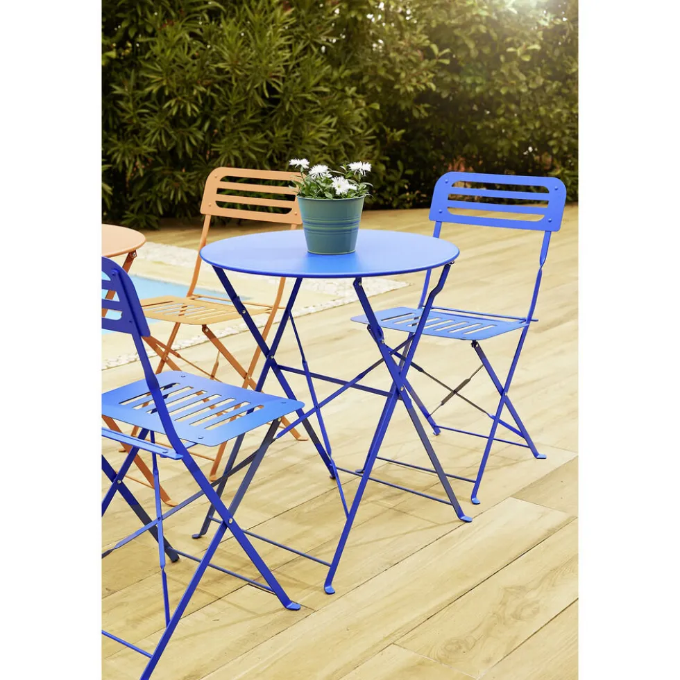 Table de jardin ronde Rio pliante acier bleu Ø60xH70cm