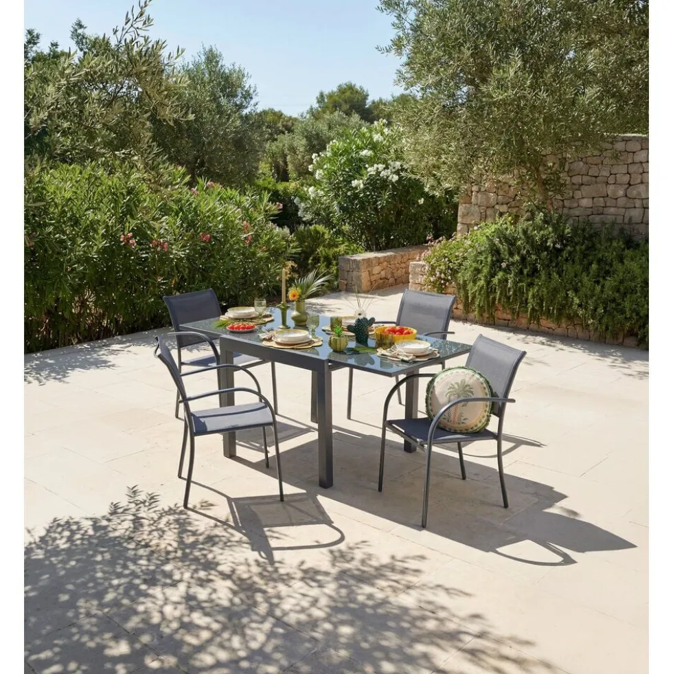Table extensible Oslow gris ardoise 4 à 8 personnes