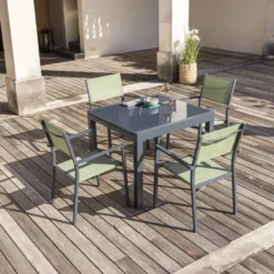Table extensible Oslow gris ardoise 4 à 8 personnes