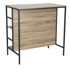 Table haute avec 2 tabourets Luffi métal bois noir et marron 100x60xH100cm