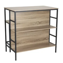Table haute avec 2 tabourets Luffi métal bois noir et marron 100x60xH100cm
