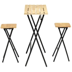 Table haute avec tabourets x2 Balcony pliables bois et métal 80x40xH98cm